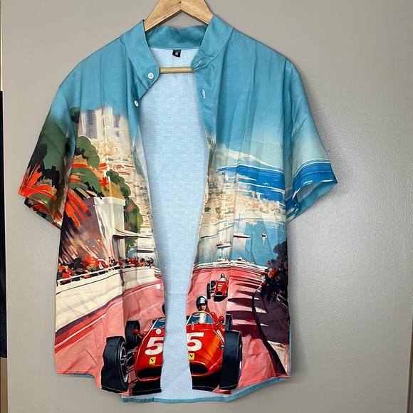 Men's Blue and Red Racing Graphic Shirt - Picture 2 of 8